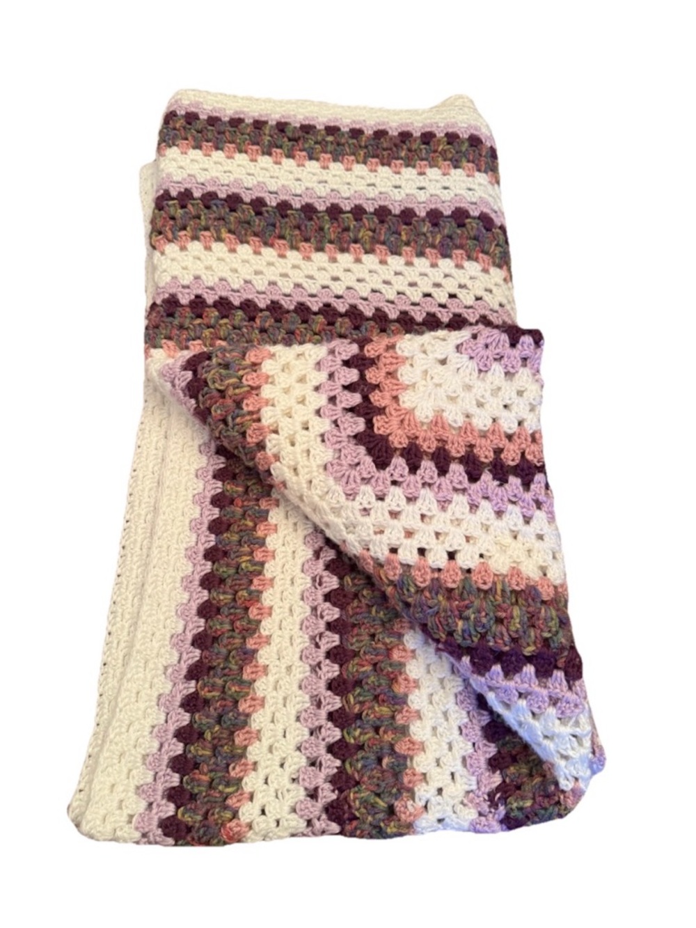 Extra Large Handmade Crochet Throw 67x62 Purple Granny Square Farmhouse Boho